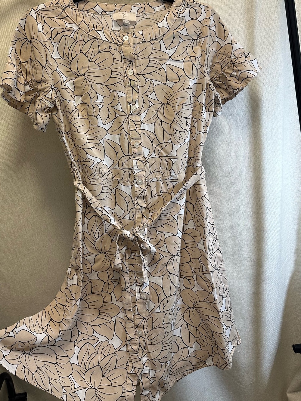 LOFT Outlet Lightweight Button-Front Dress with Tie Waist